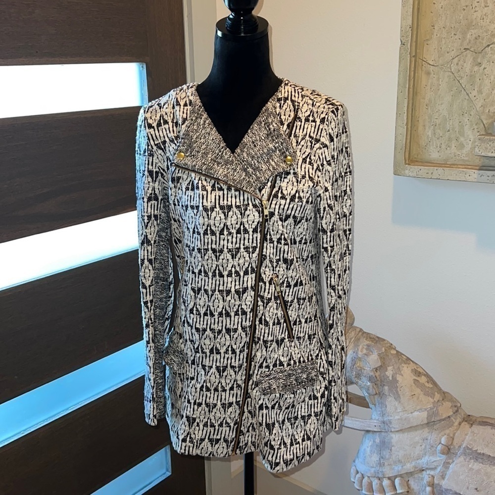 Lucky brand zip up jacket sweater Sz S black white‎
